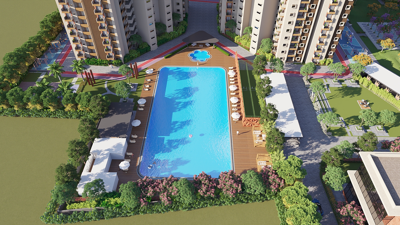 NPS Natures Promise Aerial View Swimming Pool 91% Open Space Luxury Gated Community East Bangalore